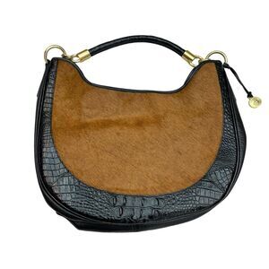 BRAHMIN Black Leather Cow Hair Bag Gold Hardware